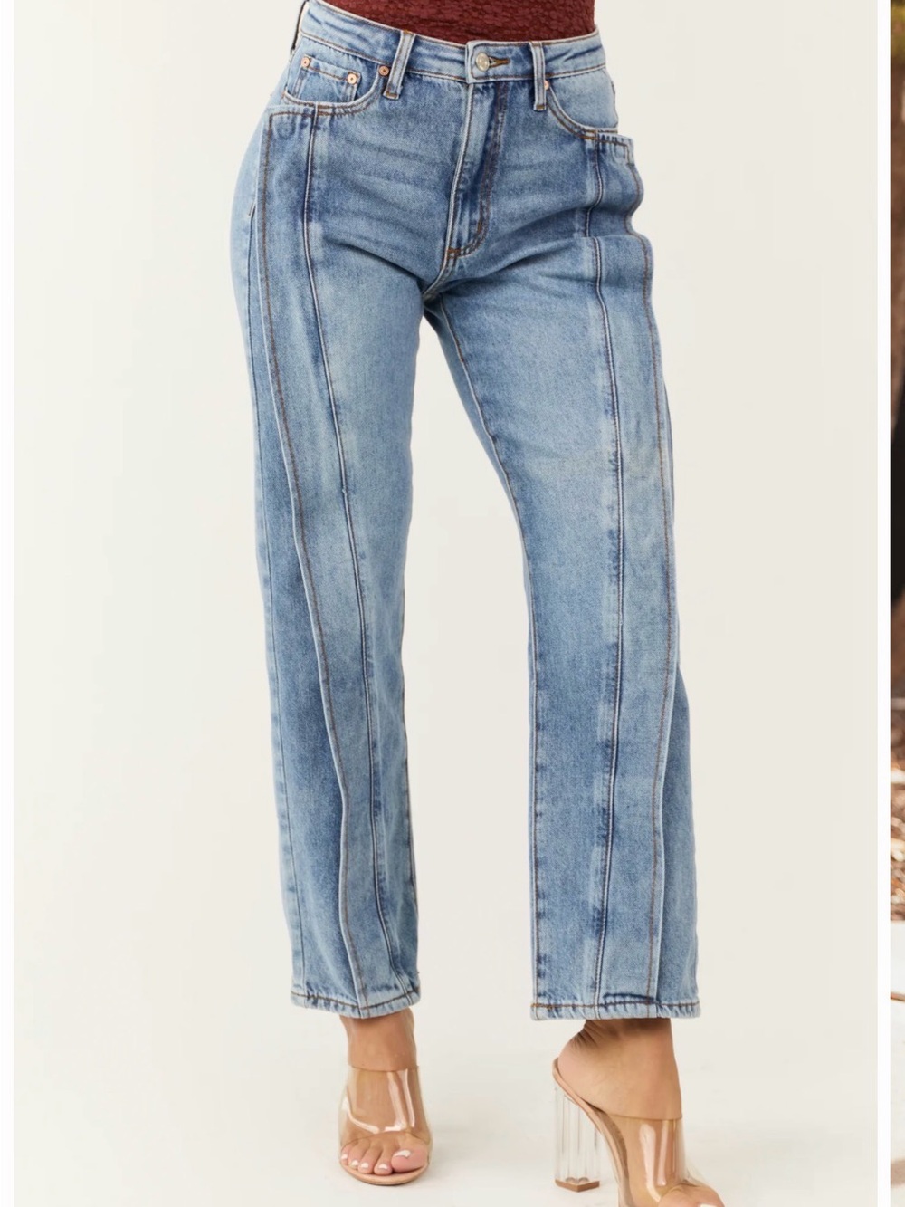 High-Rise Vertical Seamed Light Blue Jeans